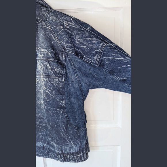 IZZI Acid Wash Denim Bomber Jacket Medium Vintage 80s Grunge - Picture 10 of 14